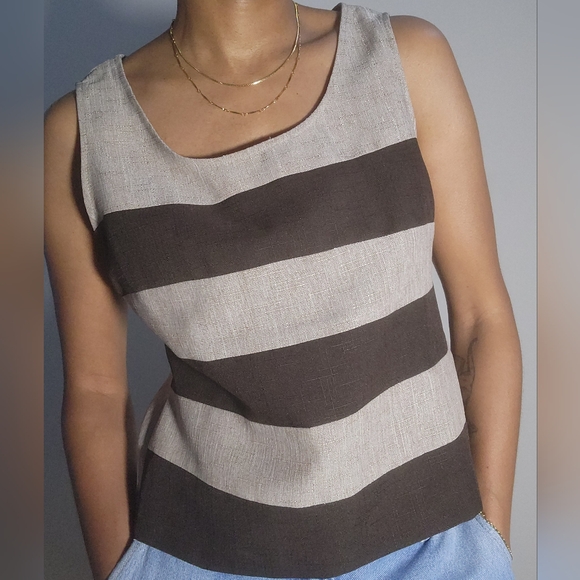 Perceptions Tops - Perceptions Petite Size 10 Striped Tank Top Sleeveless Side Zipper Neutral